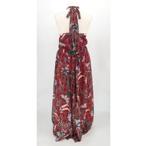 NEW Eloquii Floral Halter Maxi Dress Red Green 26 bohemian wedding coastalcore - Picture 2 of 9